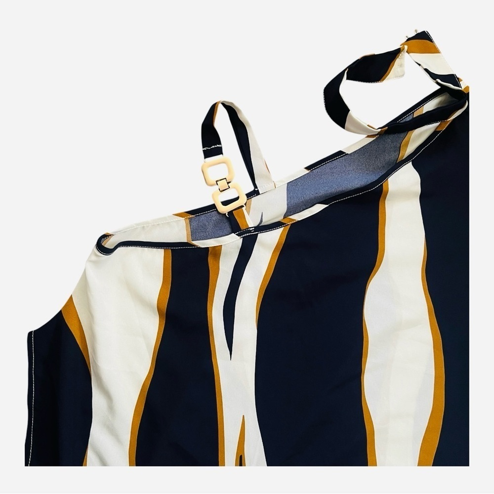 SHEIN asymmetrical neck batwing sleeve top shirt Lcolor block contemporary style - Picture 11 of 15